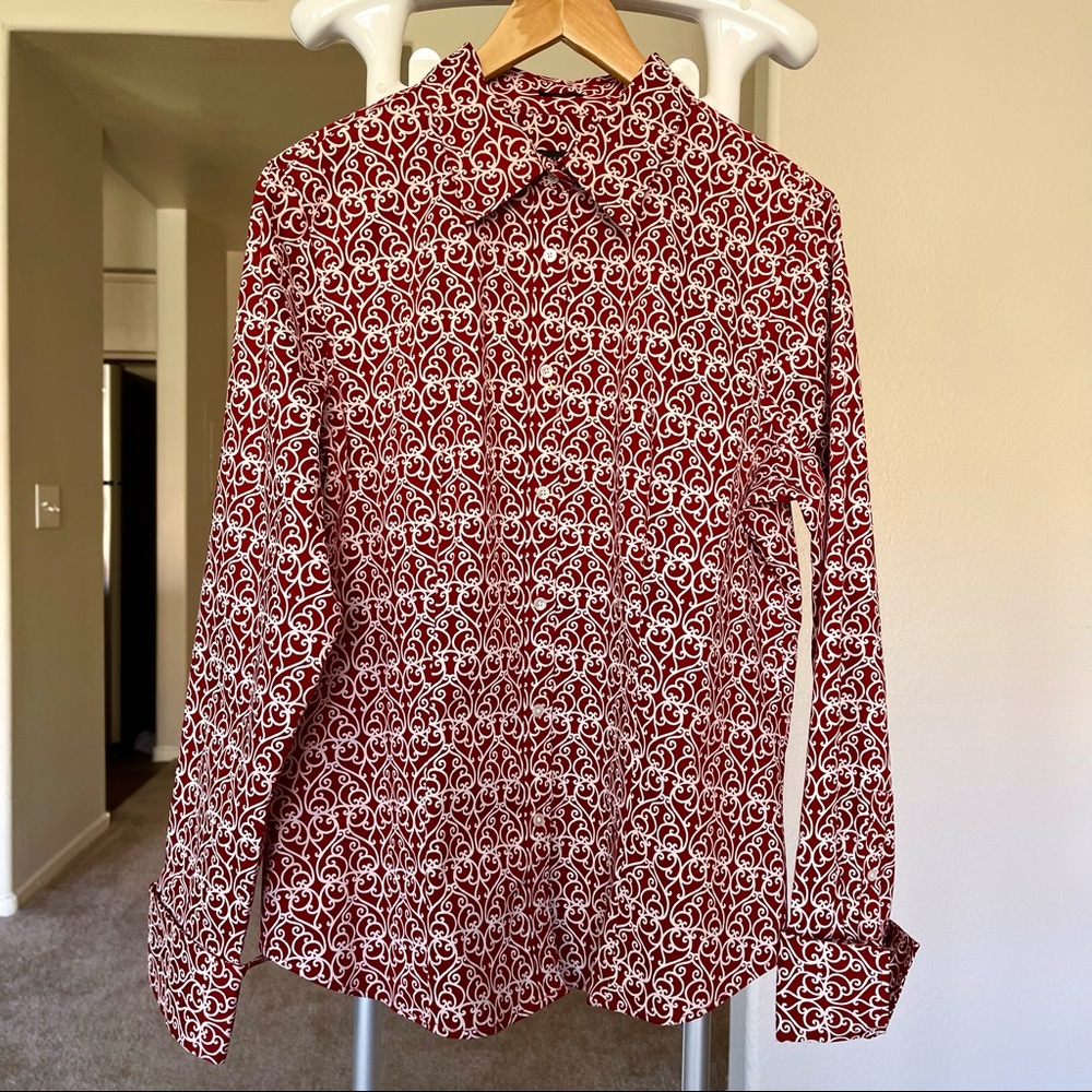 Talbots cotton Red & white Floral full lined long sleeve shirt | Size: 16
